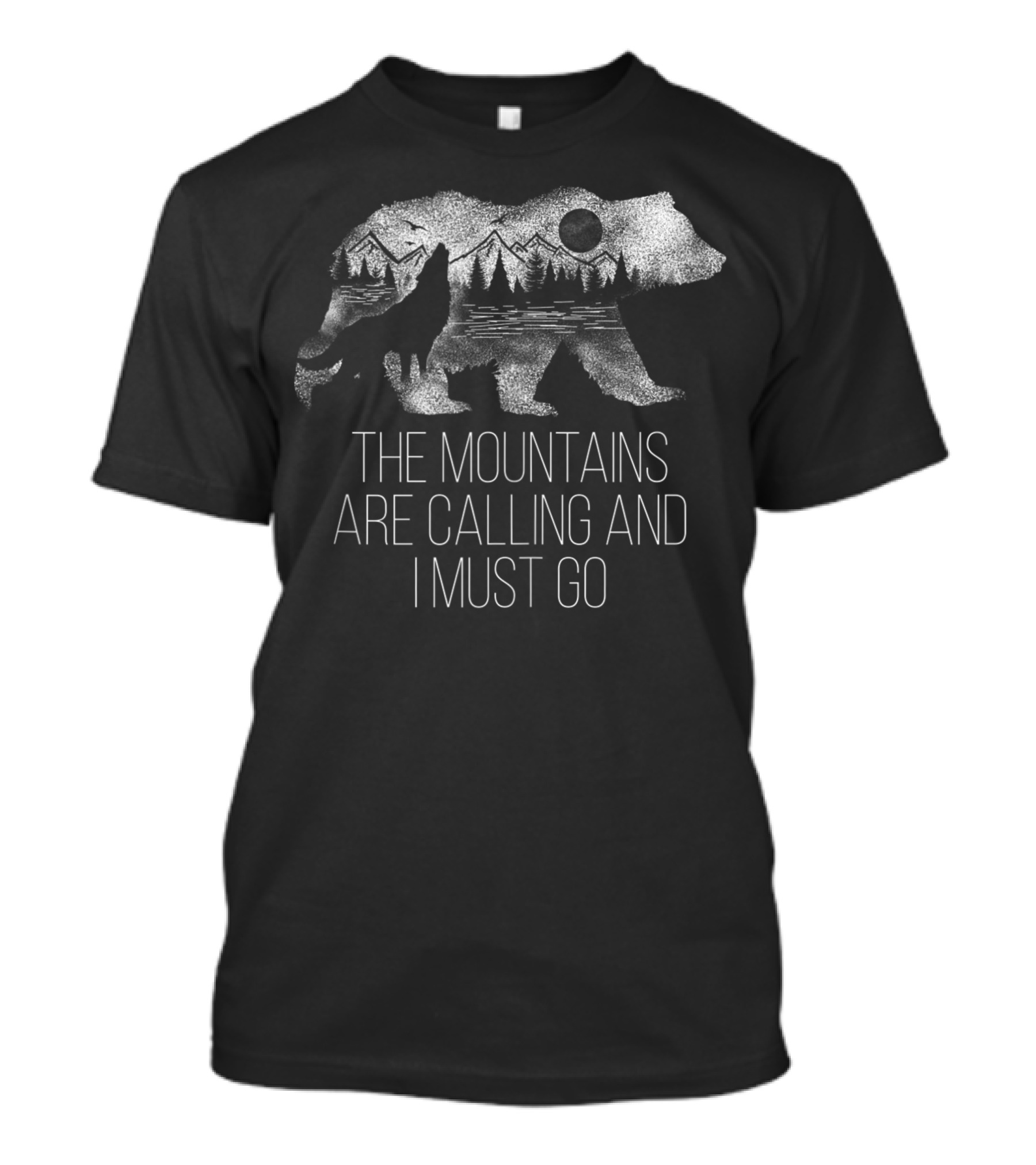 The Mountains Are Calling Bear And Wolf Camping Adventure T-Shirt