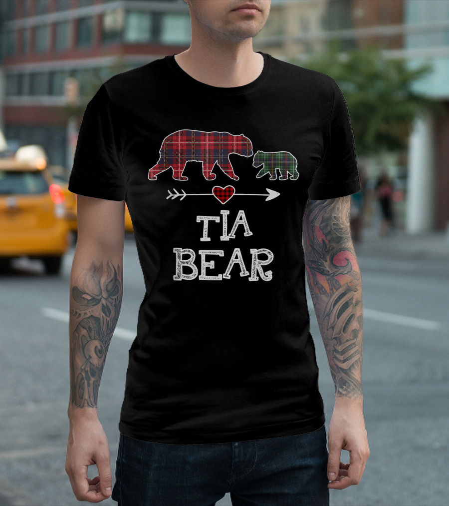 Tia Bear Buffalo Plaid Christmas Family Heart Arrow T-Shirt