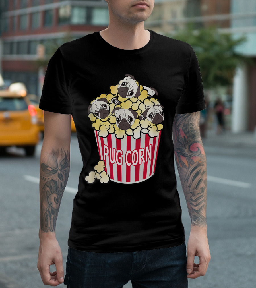 Pug Corn Cute Dog In Popcorn Puppy Bucket T-Shirt