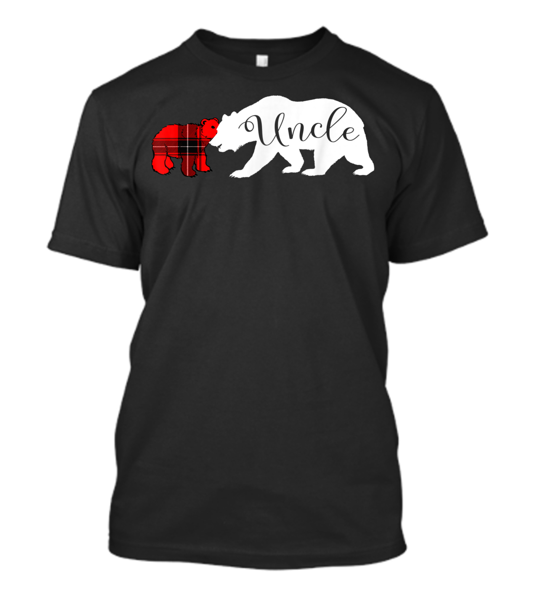 Uncle Bear White Silhouette With Red Plaid Cub Dad T-Shirt