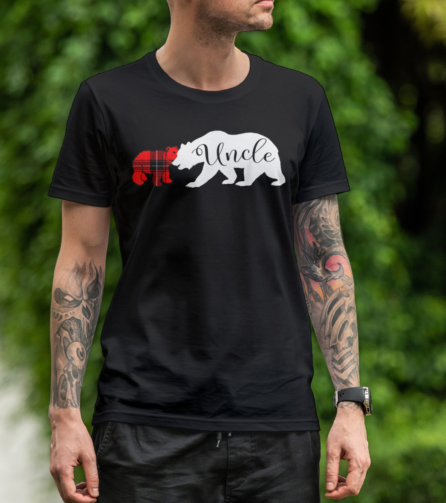 Uncle Bear White Silhouette With Red Plaid Cub Dad T-Shirt