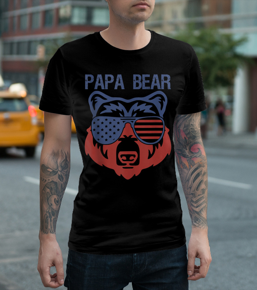 Papa Bear USA Flag American Patriotic Bro T-Shirt