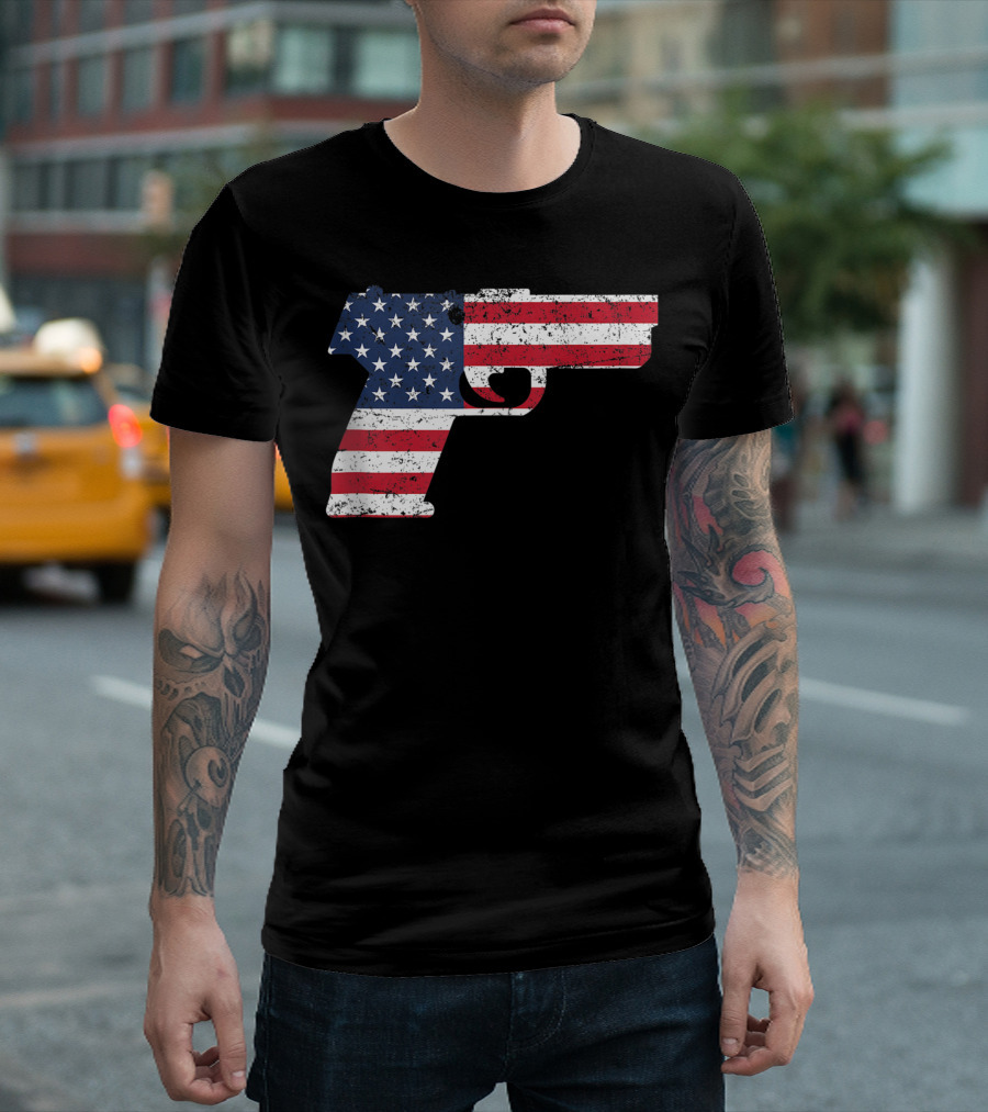 American Gun Flag Pistol USA 4th of July T-Shirt