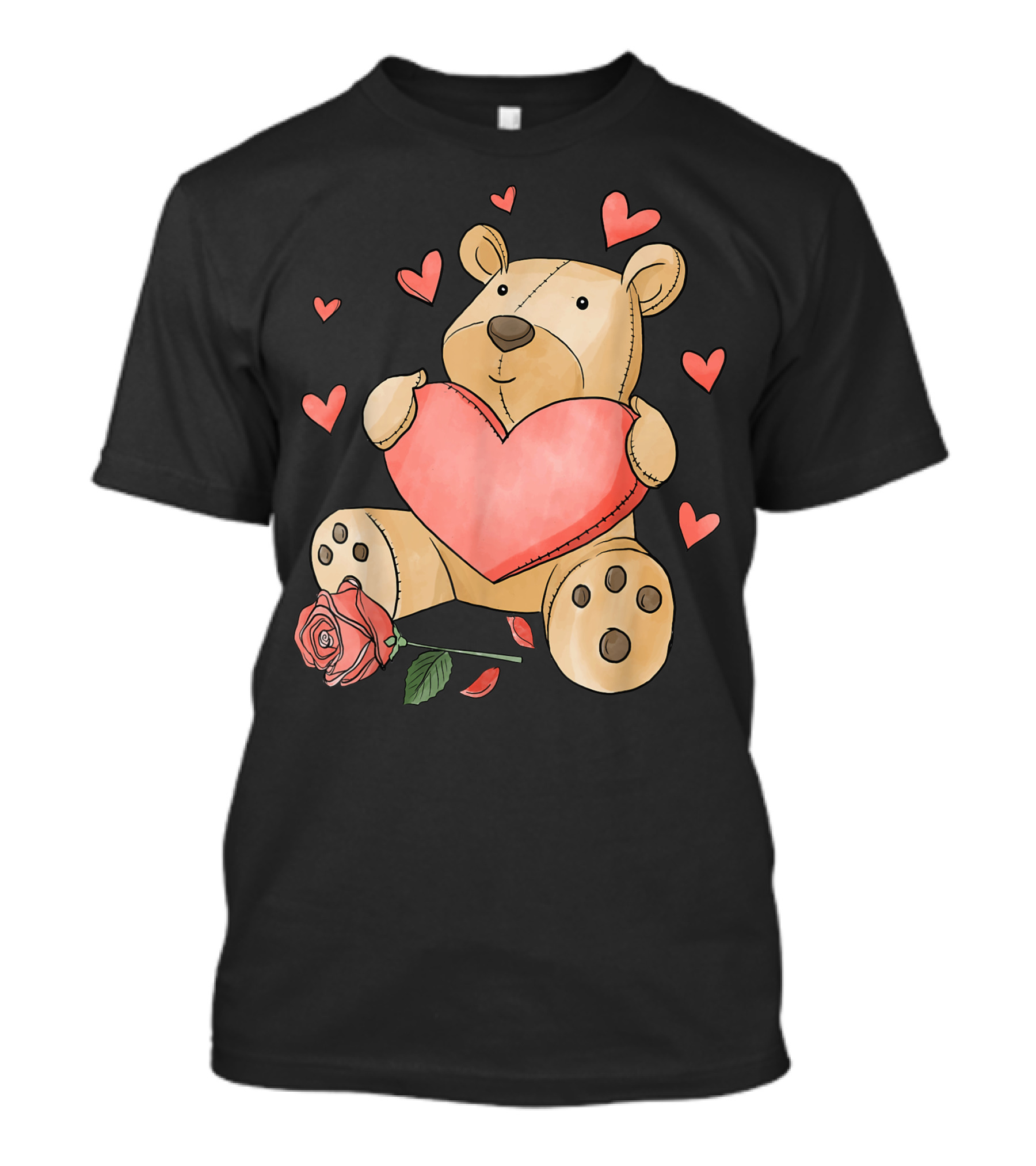 Valentines Day Cute Bear Holding Love Heart And Roses With Romantic Hearts T-Shirt