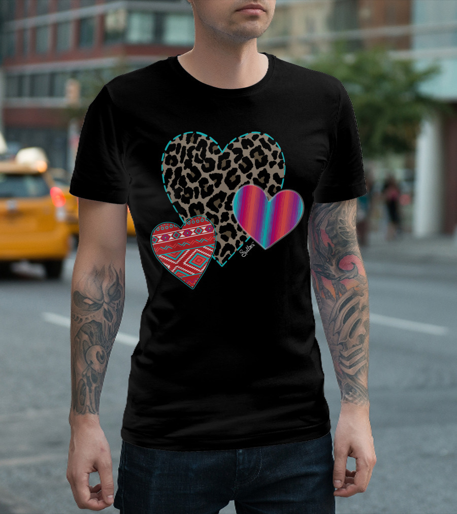 Valentines Hearts Leopard Print Aztec Rainbow by Salteezeń T-Shirt
