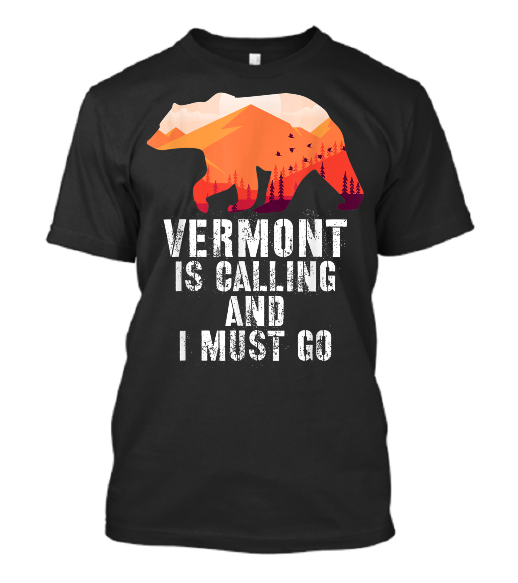 Vermont Is Calling And I Must Go Bear Silhouette With Mountains And Trees T-Shirt