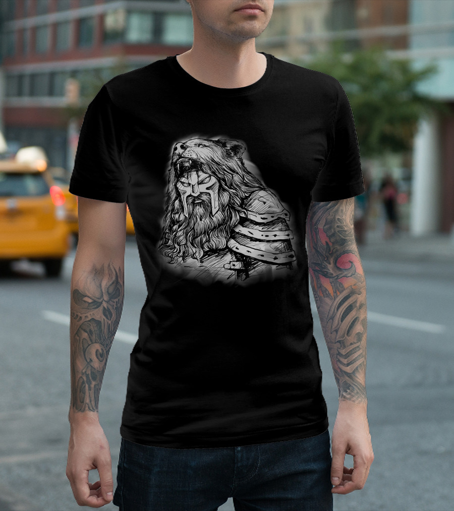 Viking Mythology Warrior With Bear Headdress T-Shirt