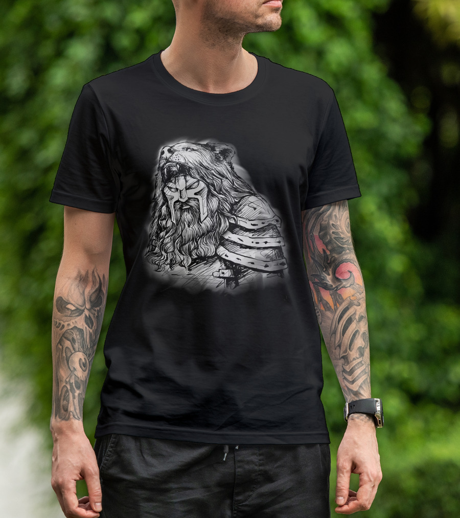 Viking Mythology Warrior With Bear Headdress T-Shirt