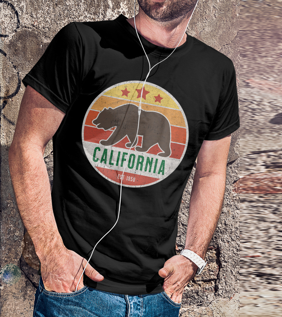 California Bear Est 1850 Vintage Retro Three Stars T-Shirt
