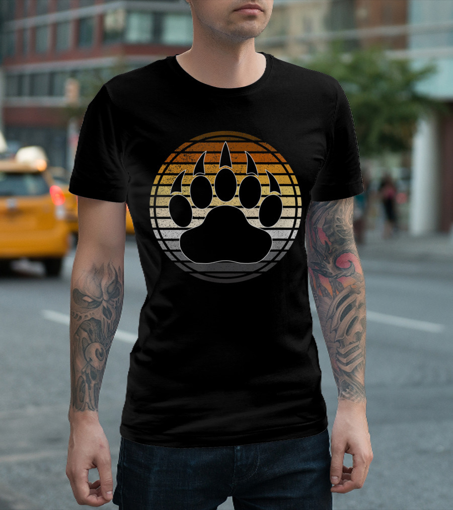Vintage Distressed Gay Bear Pride Claw Paw Print Horizon T-Shirt