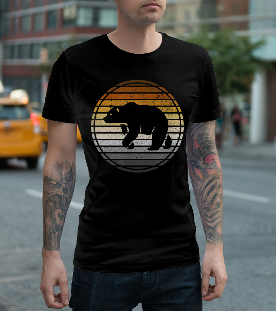 Vintage Distressed Gay Bear Pride Horizon Silhouette Stripes T-Shirt