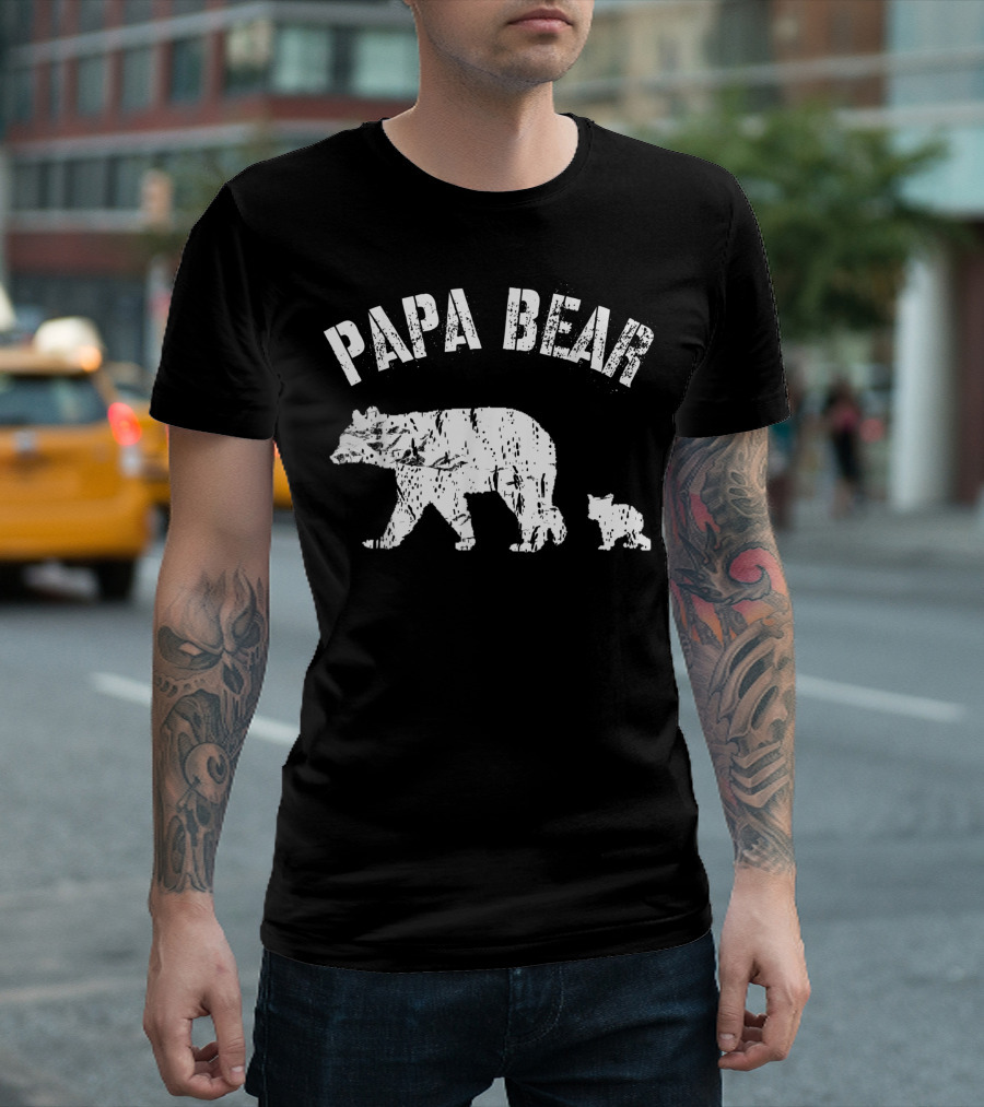 Papa Bear Vintage With One Cub Dad Father T-Shirt