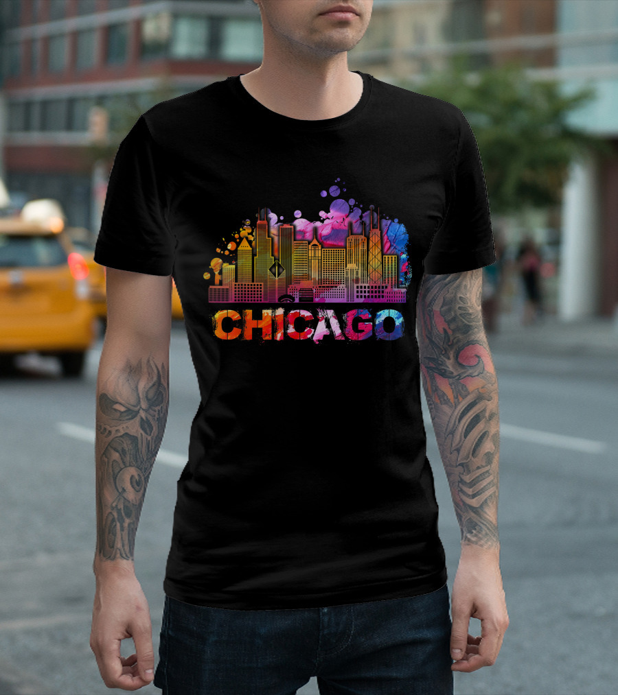 Chicago Illinois Skyline Colorful Vintage T-Shirt