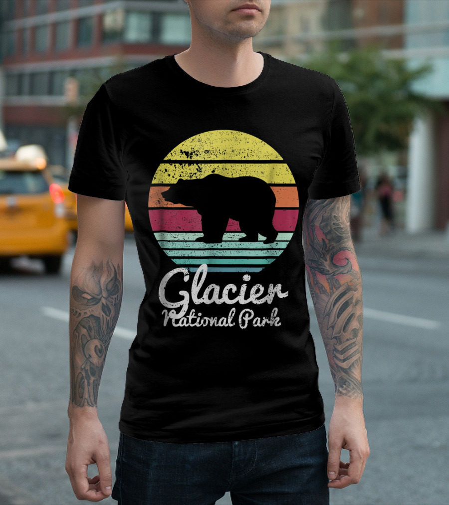 Glacier National Park Montana Bear Vintage Retro T-Shirt