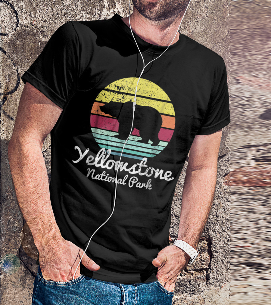 Vintage Yellowstone National Park Bear Retro Stripes T-Shirt