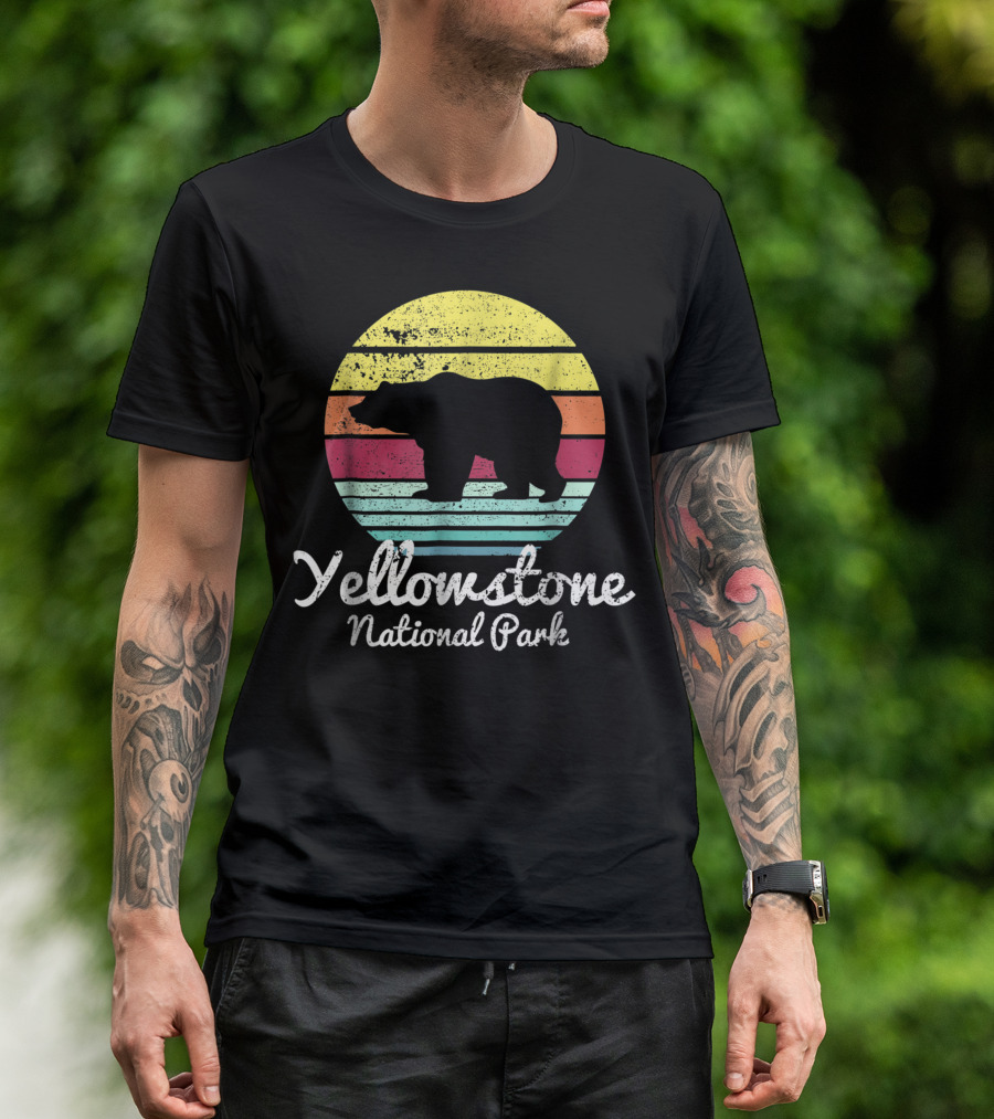 Vintage Yellowstone National Park Bear Retro Stripes T-Shirt