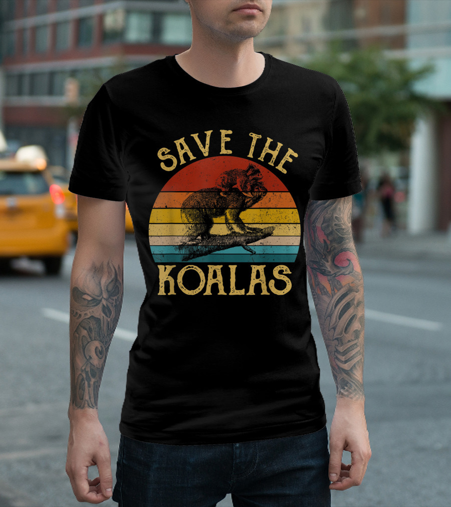 Vintage Save The Koalas Australian Animal Lovers Retro Stripes T-Shirt