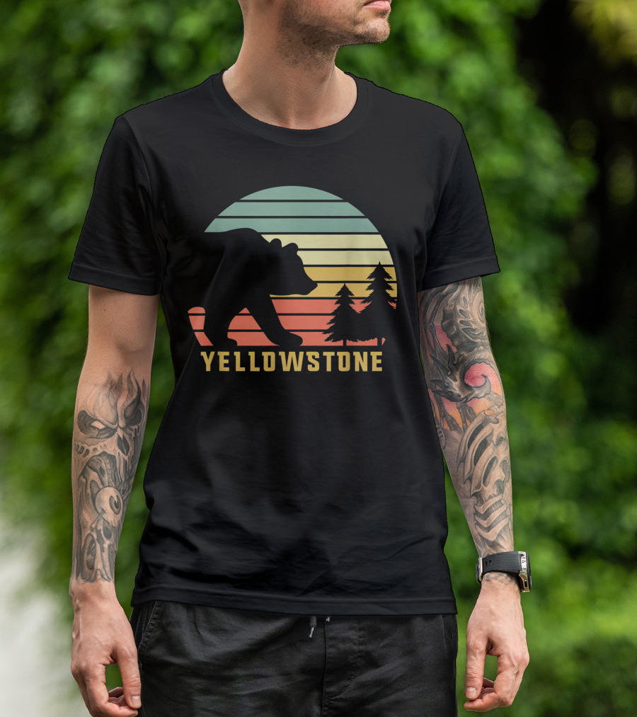 Yellowstone National Park Bear Silhouette Sunset Pines T-Shirt