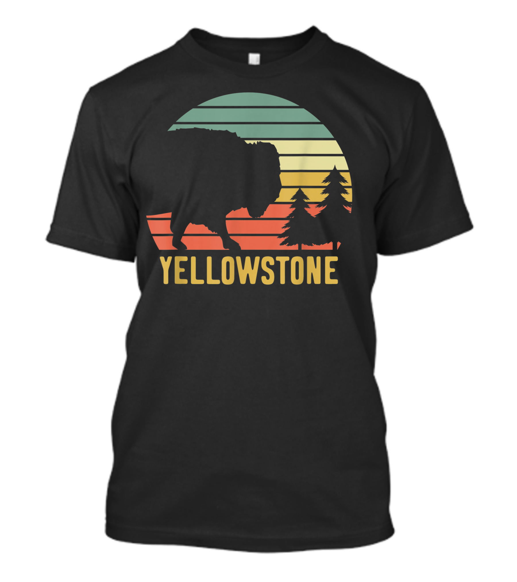 Yellowstone National Park Vintage Sunset Buffalo Pines T-Shirt