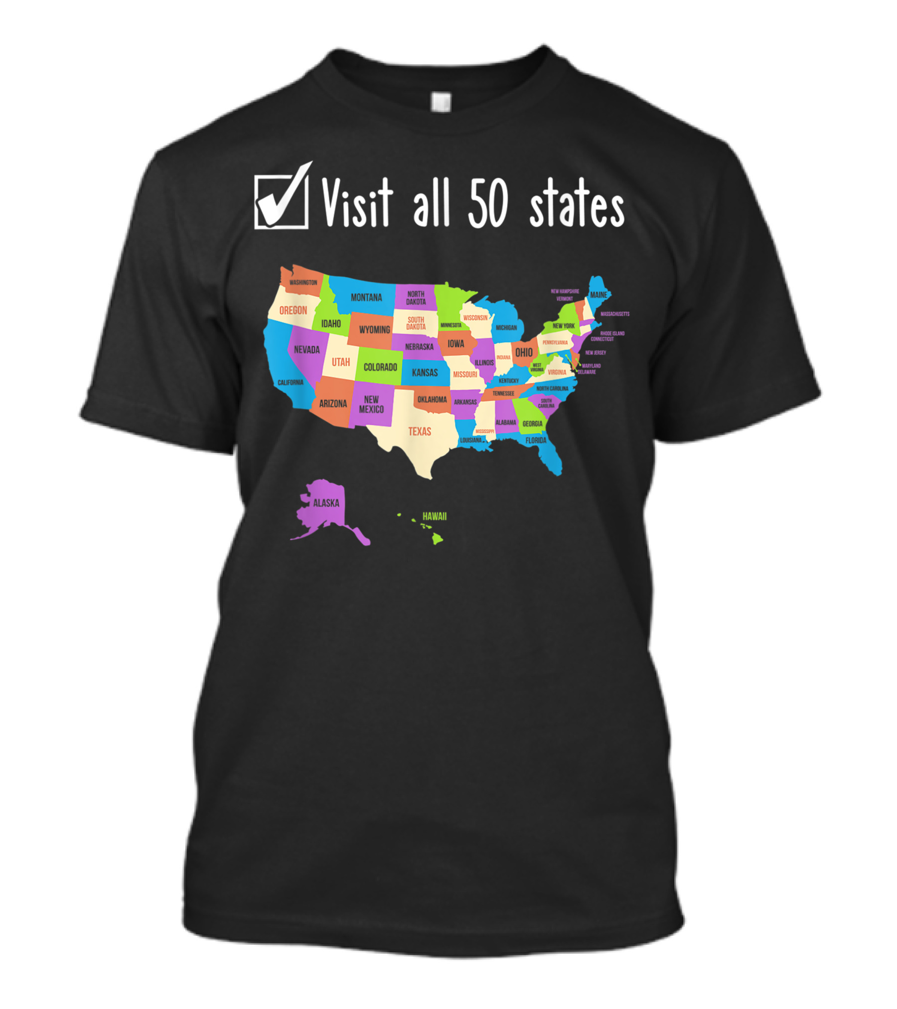 Visit All 50 States Checklist USA Map Bucket List Adventure T-Shirt