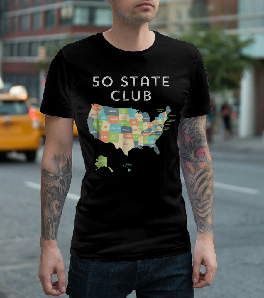 50 State Club Map Visit All 50 States USA Travel T-Shirt