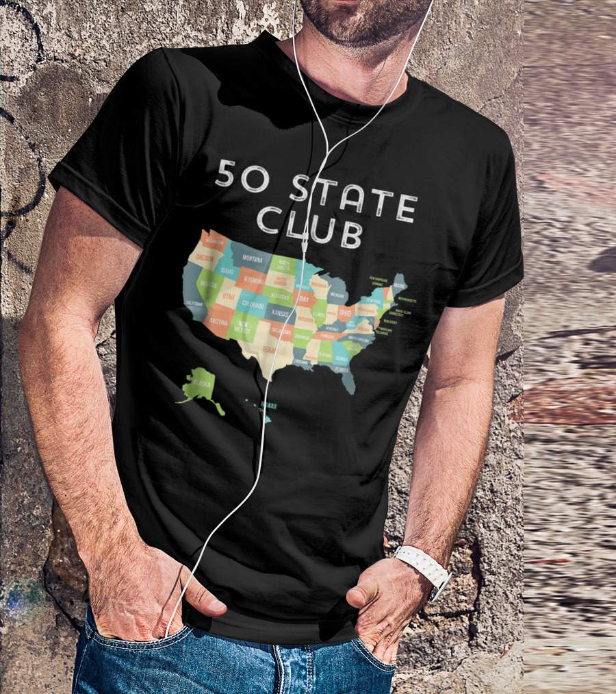 50 State Club Map Visit All 50 States USA Travel T-Shirt