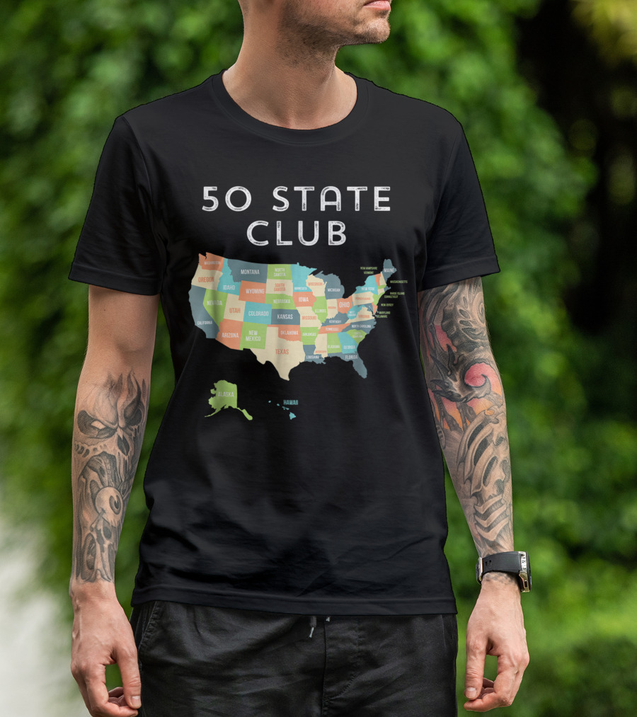 50 State Club Map Visit All 50 States USA Travel T-Shirt