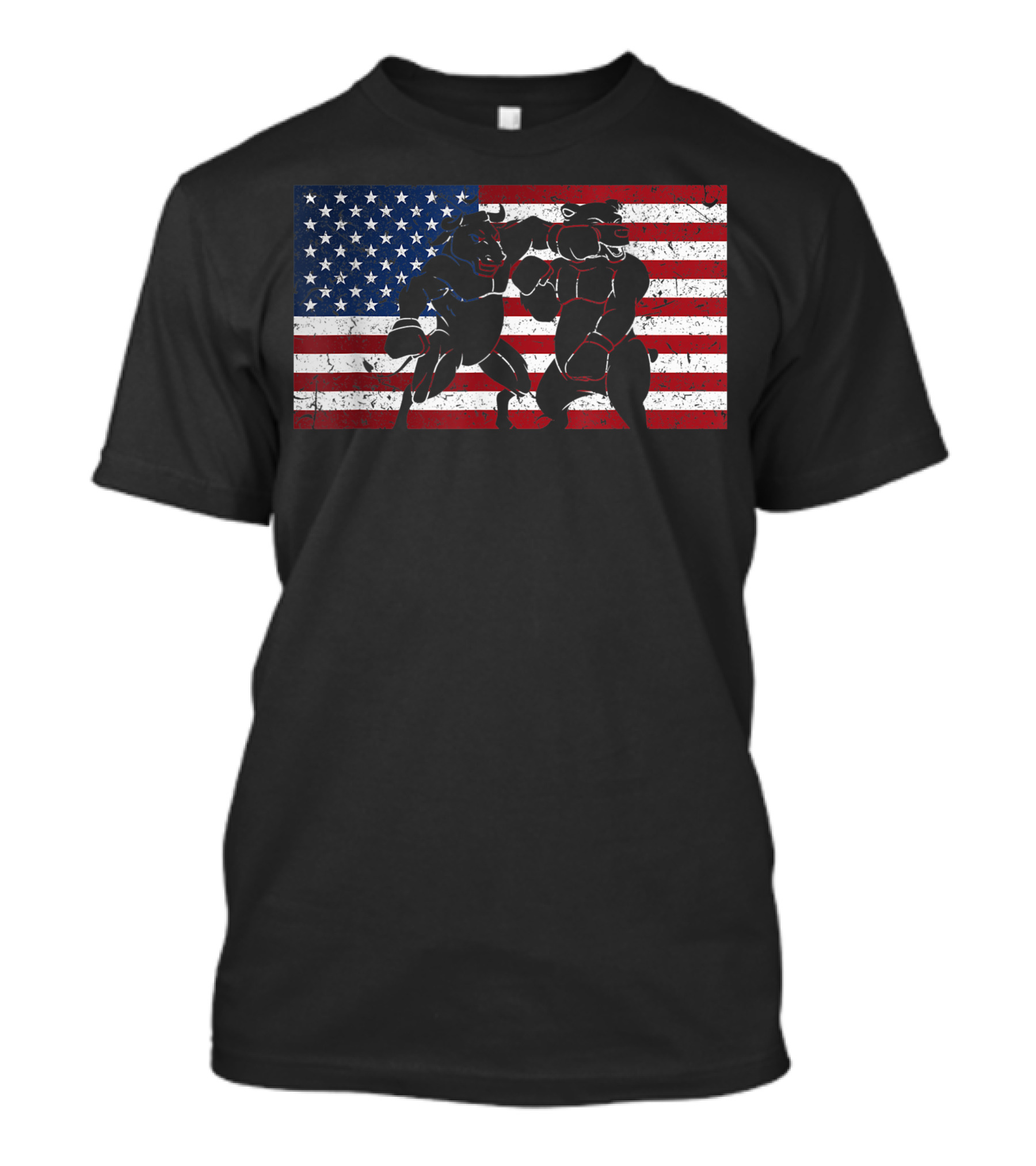 Wallstreet Bull Market Investor Capitalism Stock Market American Flag Boxing Bull And Bear T-Shirt