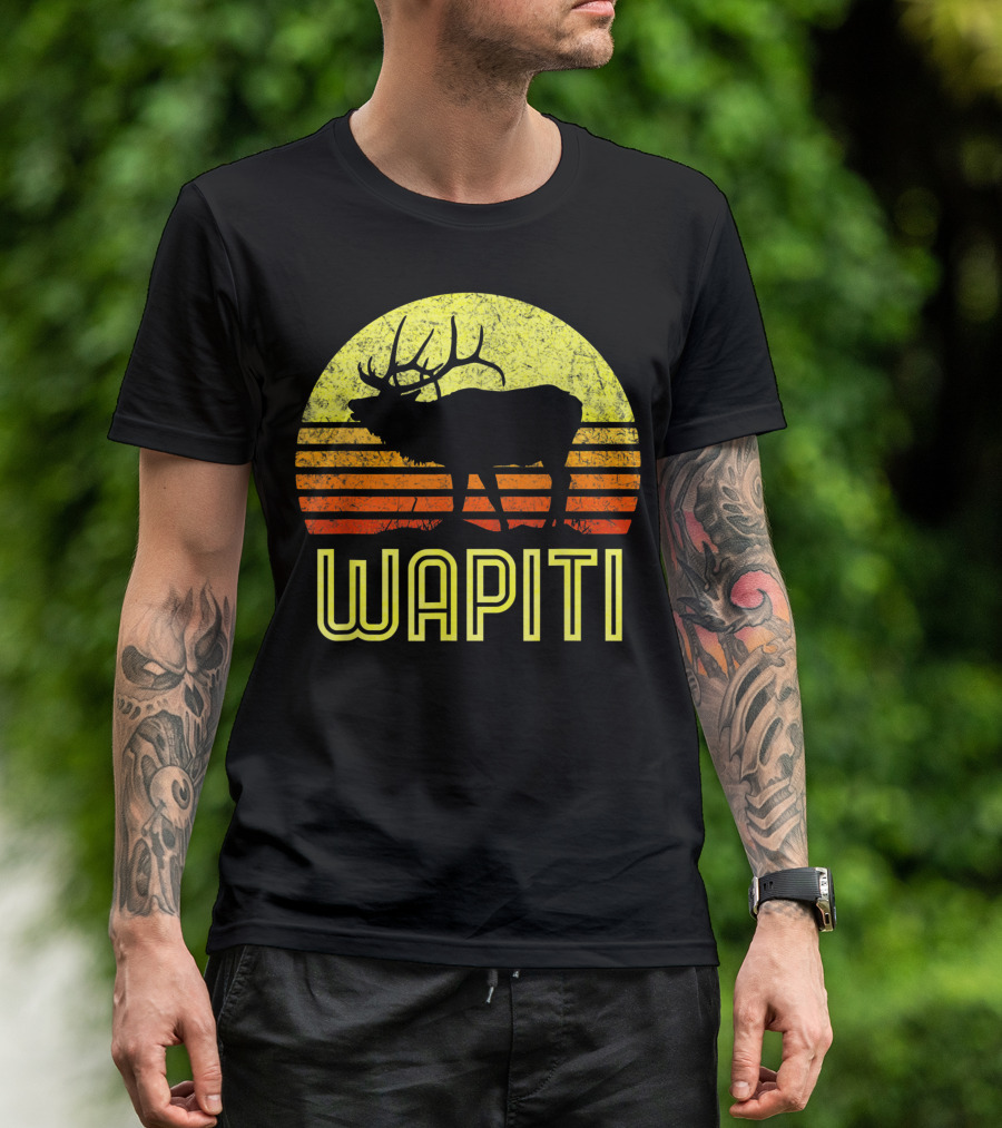 Wapiti Elk Vintage Sun Bow Hunting Dad T-Shirt