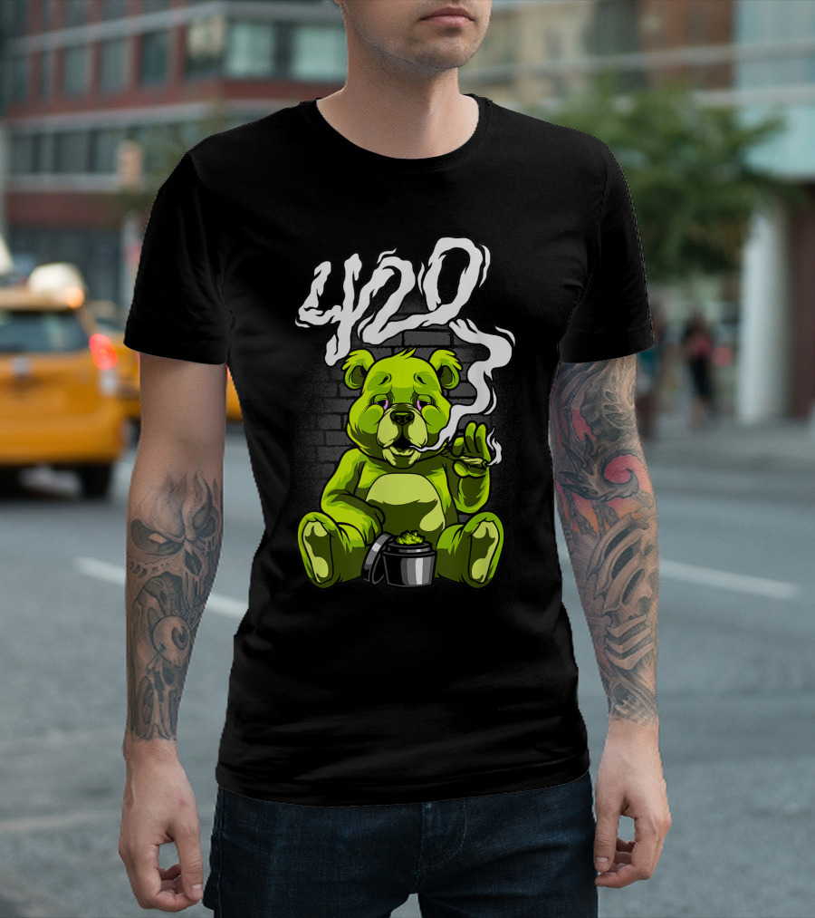 420 Weed Bear Stoned Teddy Cannabis Joint Smoking T-Shirt