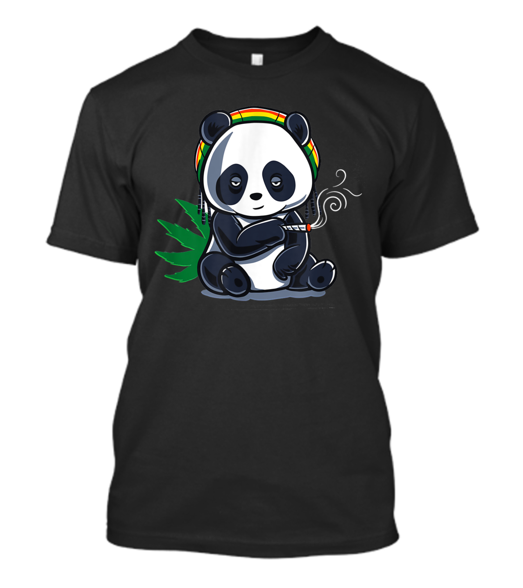 Weed Smoking Panda Marijuana Cannabis THC Stoner Rasta Leaf T-Shirt