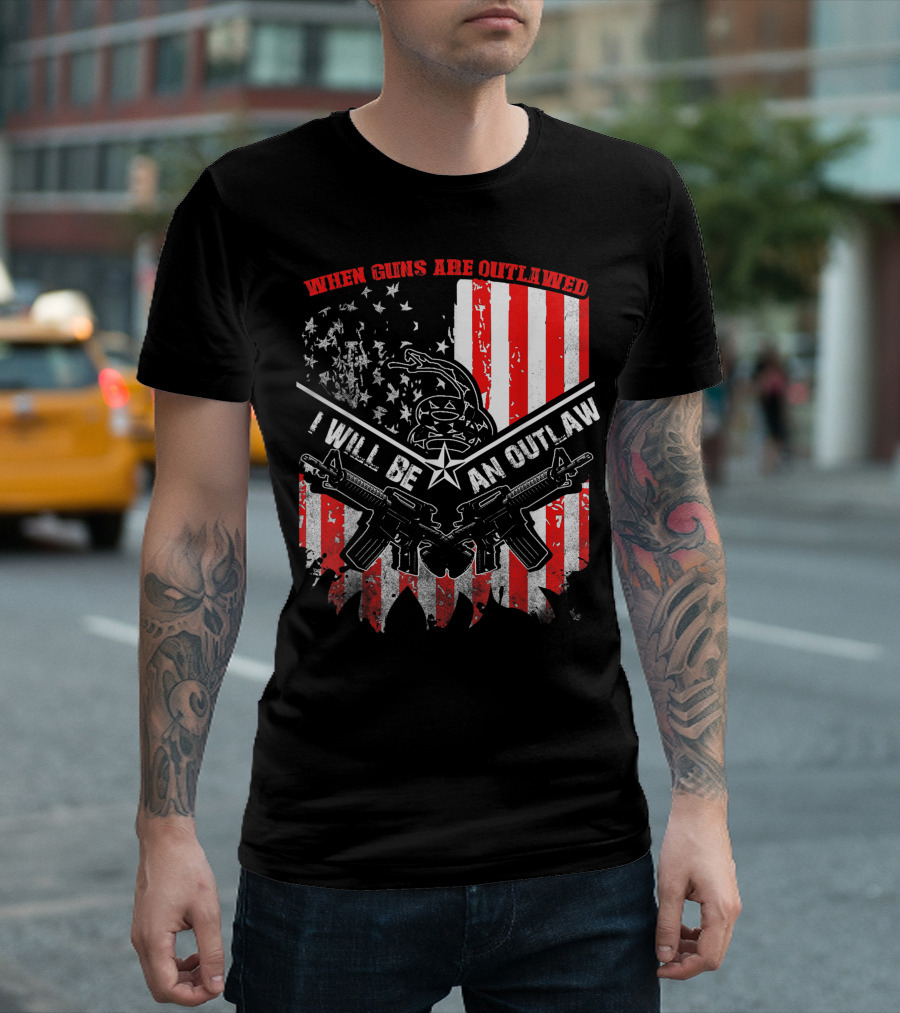 When Guns Are Outlawed I Will Be An Outlaw American Flag Guns Gadsden Snake T-Shirt