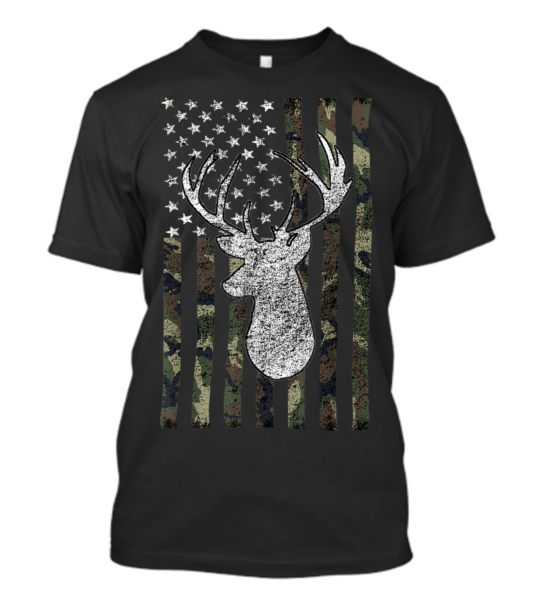 Whitetail Buck Deer Camouflage American Flag Hunting USA T-Shirt
