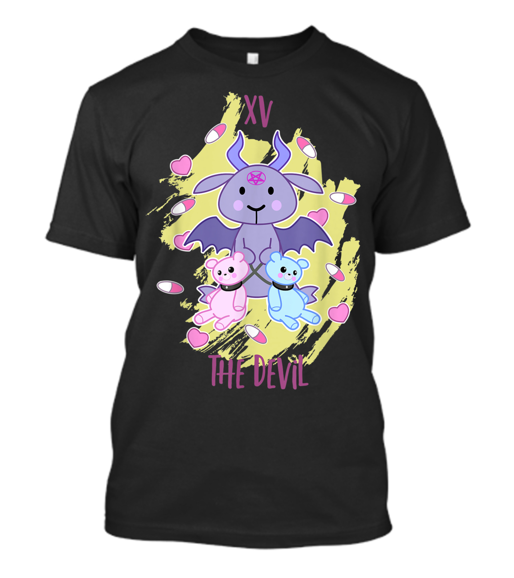 XV The Devil Yami Kawaii Tarot Card Cute Demon With Teddy Bears And Hearts T-Shirt