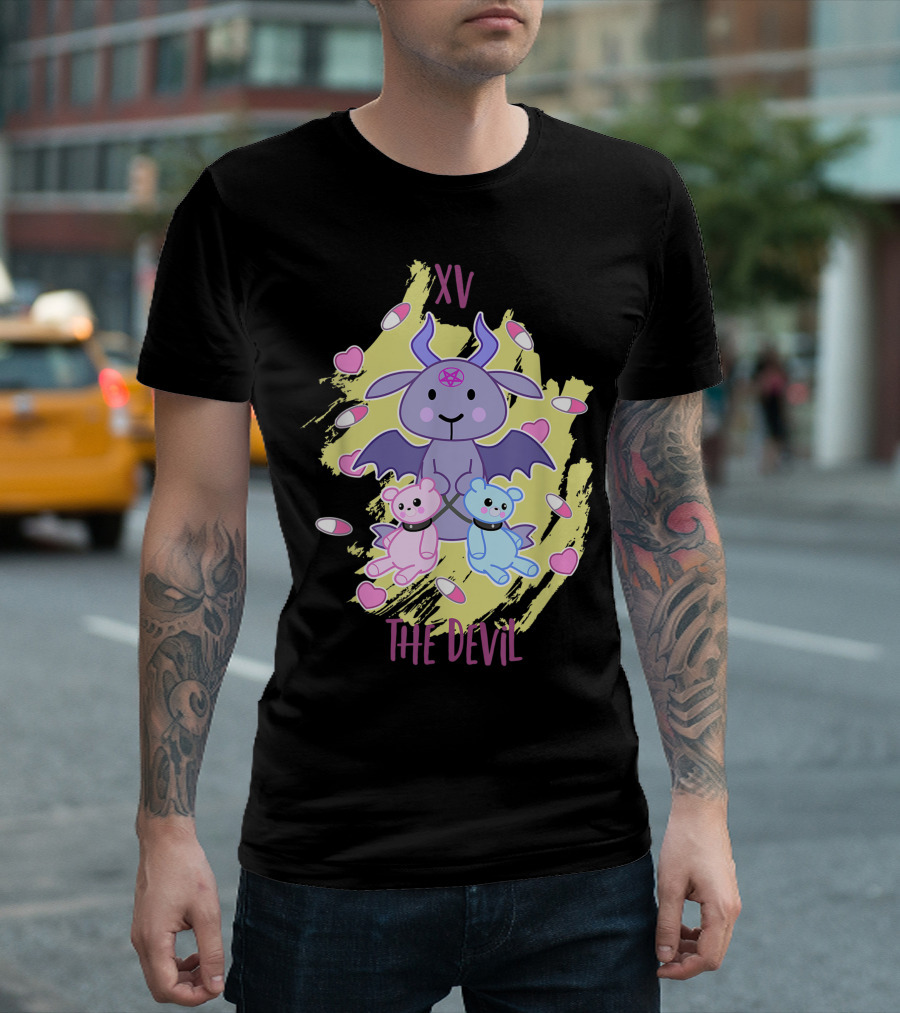 XV The Devil Yami Kawaii Tarot Card Cute Demon With Teddy Bears And Hearts T-Shirt