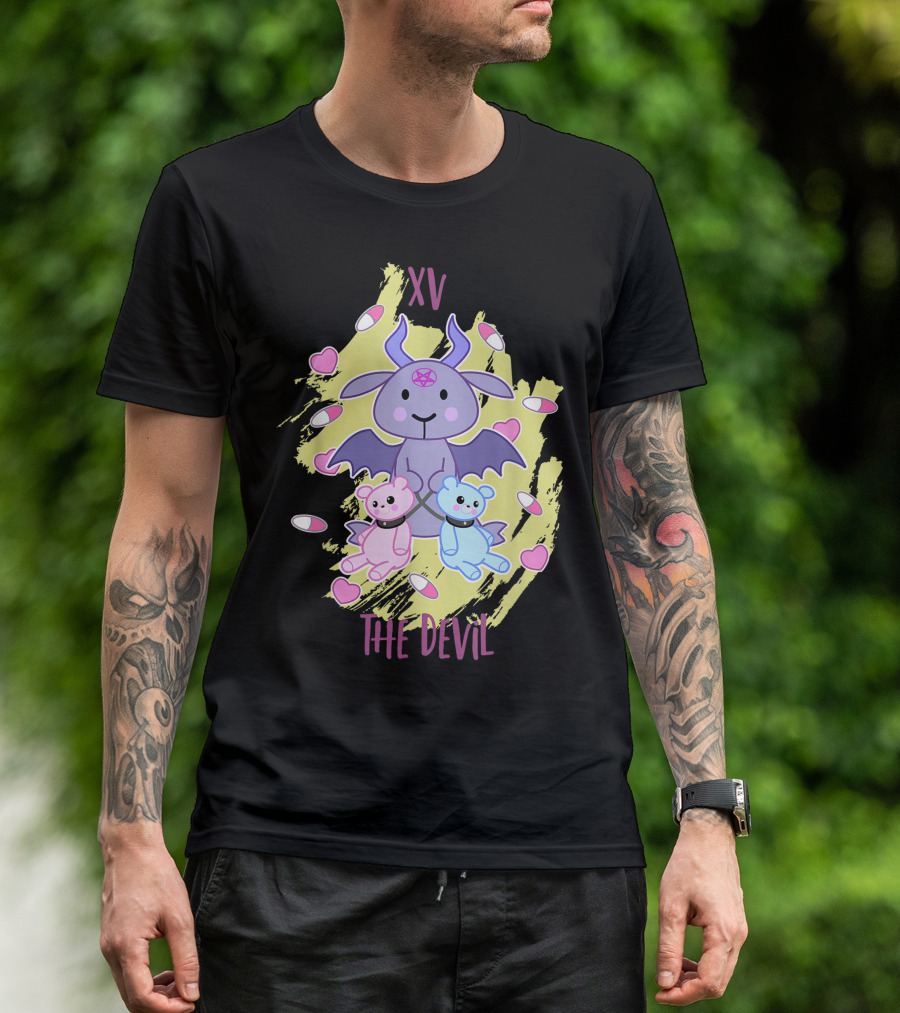 XV The Devil Yami Kawaii Tarot Card Cute Demon With Teddy Bears And Hearts T-Shirt