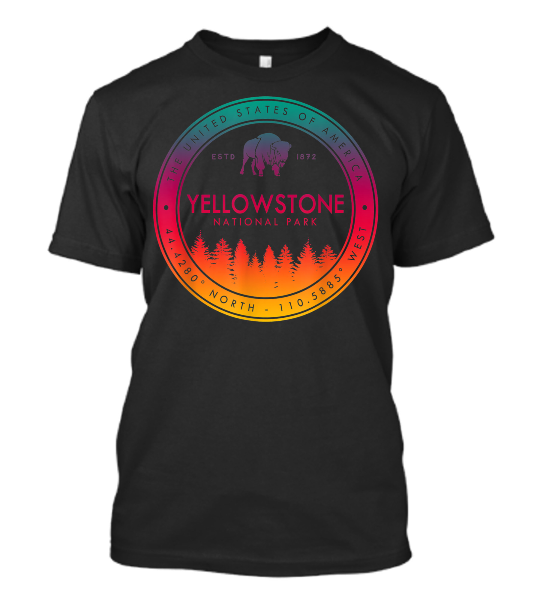 Yellowstone National Park Emblem ESTD 1872 The United States Of America 44.4280 North 110.5885 West T-Shirt