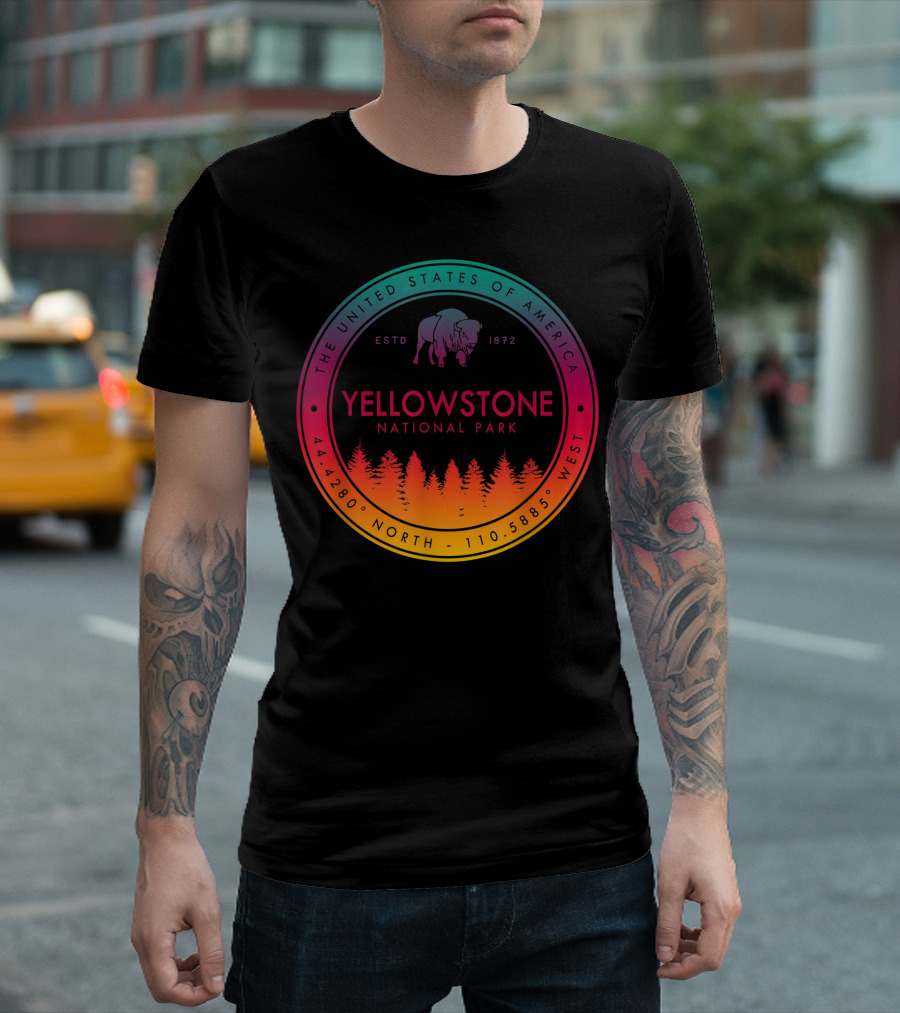Yellowstone National Park Emblem ESTD 1872 The United States Of America 44.4280 North 110.5885 West T-Shirt
