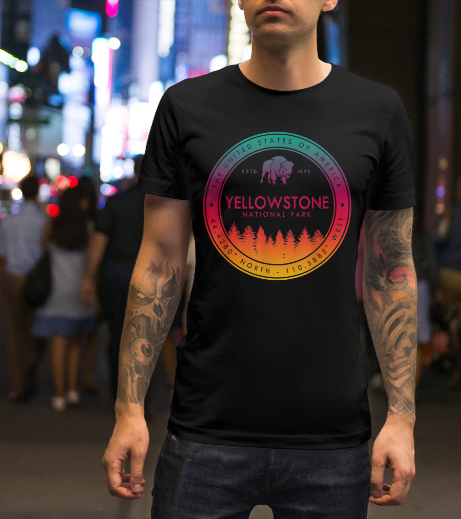 Yellowstone National Park Emblem ESTD 1872 The United States Of America 44.4280 North 110.5885 West T-Shirt