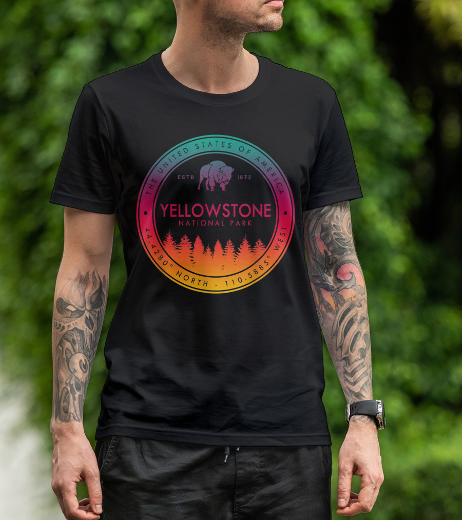 Yellowstone National Park Emblem ESTD 1872 The United States Of America 44.4280 North 110.5885 West T-Shirt