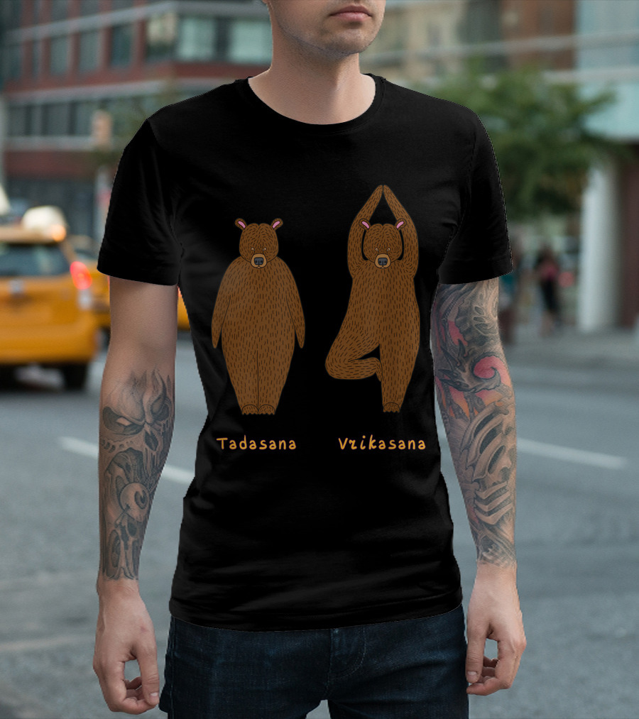 Tadasana Vrikasana Yoga Bears With Asana Names T-Shirt