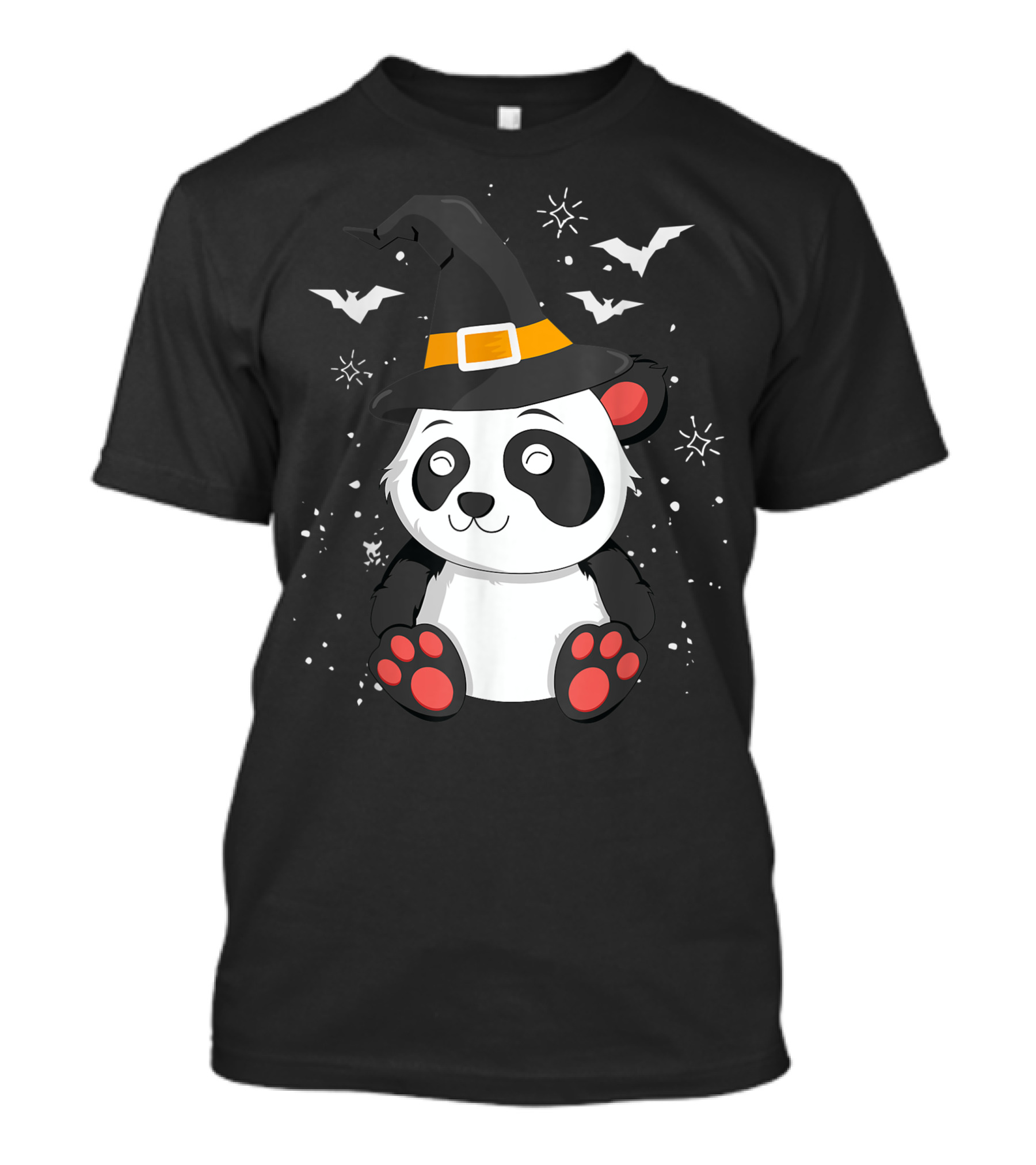 Halloween Panda Witch With Bats And Stars T-Shirt