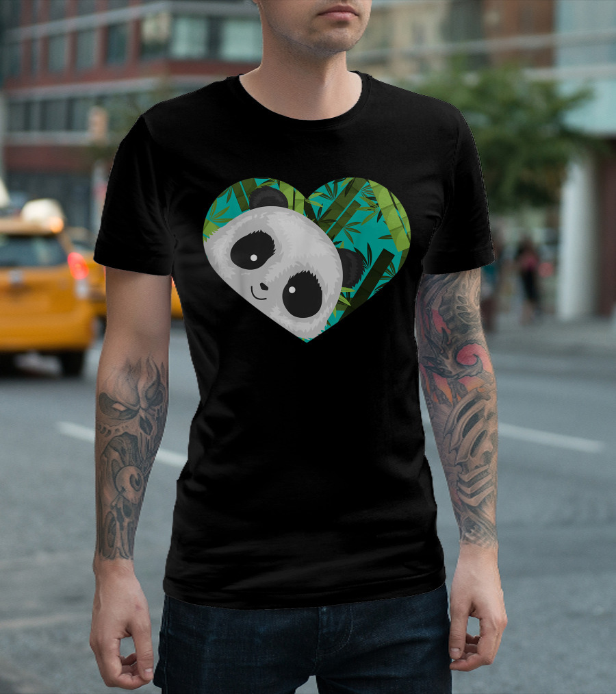 Panda In Hearts Bamboo Forest Cool Panda Bear Lovers T-Shirt