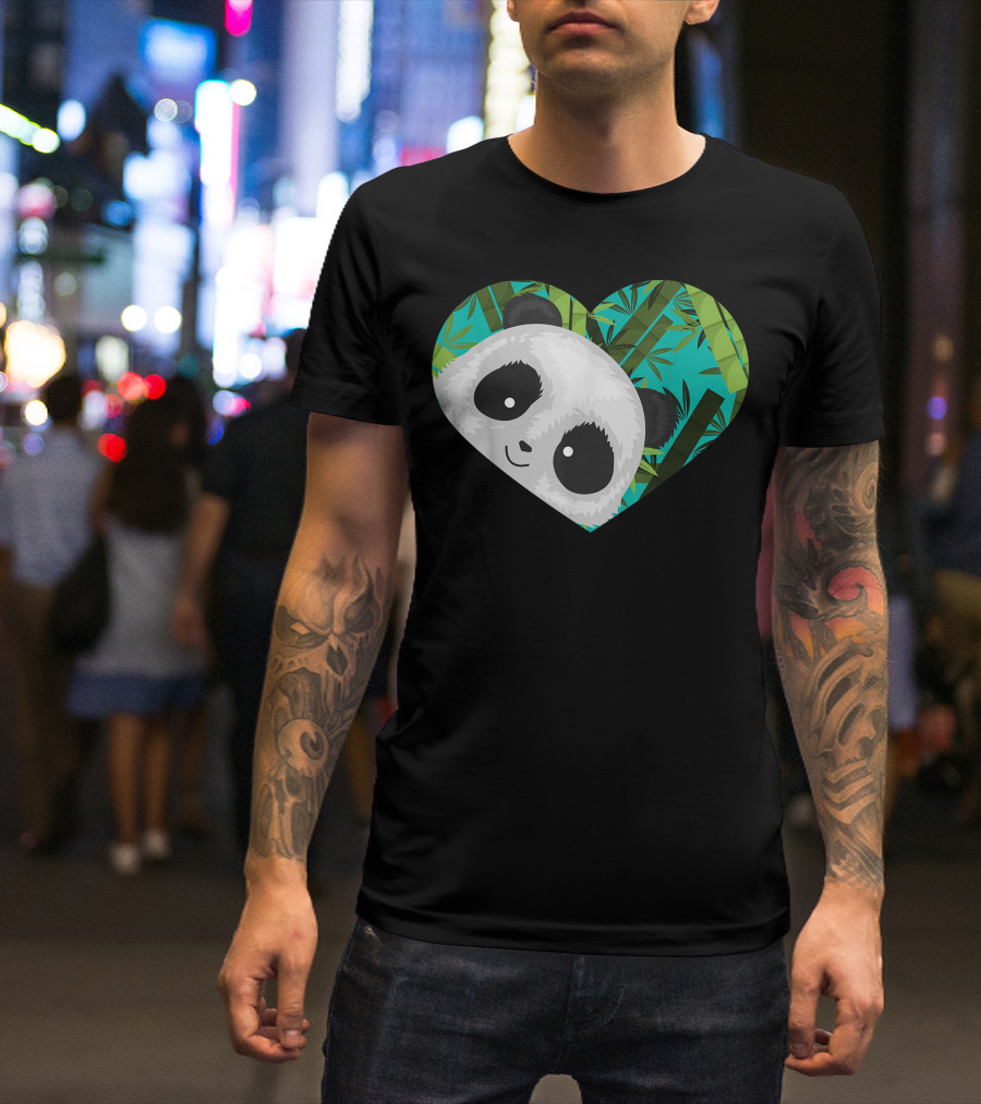 Panda In Hearts Bamboo Forest Cool Panda Bear Lovers T-Shirt