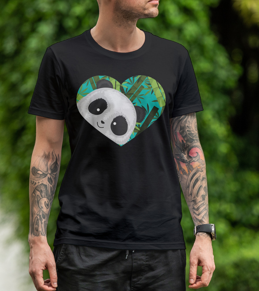 Panda In Hearts Bamboo Forest Cool Panda Bear Lovers T-Shirt