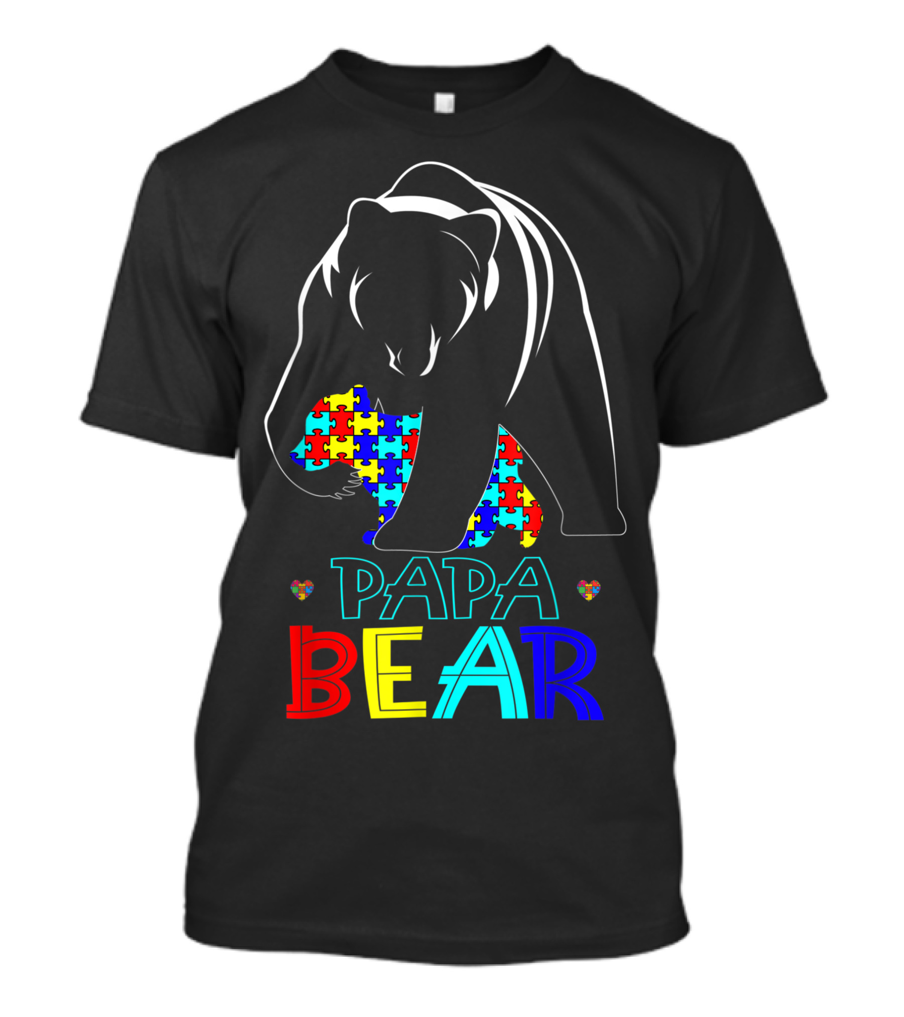 Papa Bear Autism Awareness Dad Love Support Puzzle T-Shirt