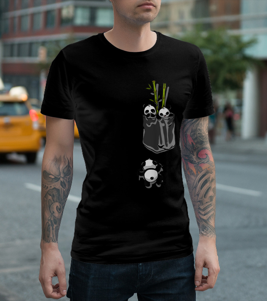 Pocket Pandas Kawaii Family Playful Cute Panda in Pocket with Bamboo T-Shirt