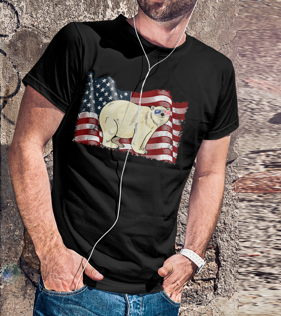 American Flag Polar Bear 4th Of July Women T-Shirt