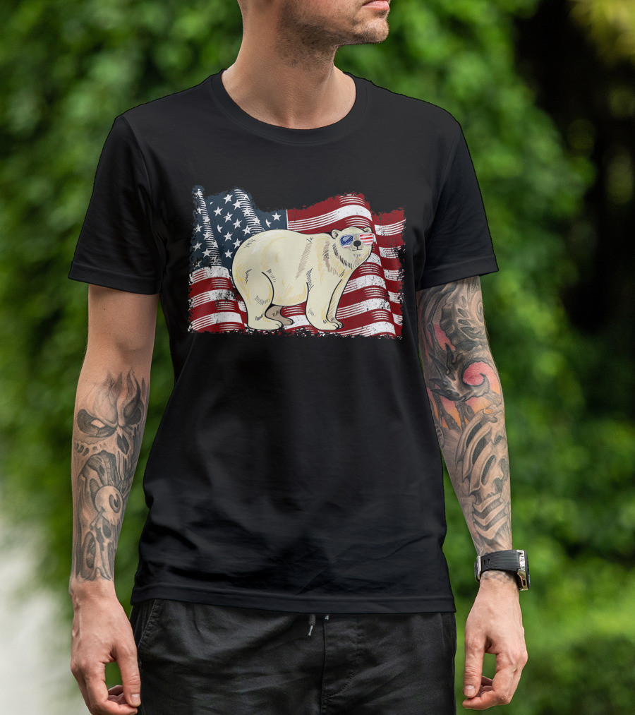 American Flag Polar Bear 4th Of July Women T-Shirt