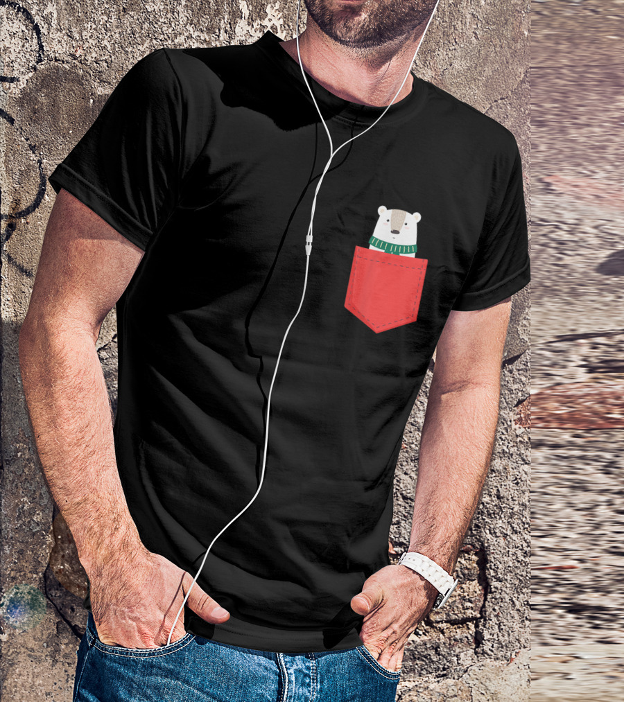 Polar Bear Merry Holiday In Red Pocket T-Shirt